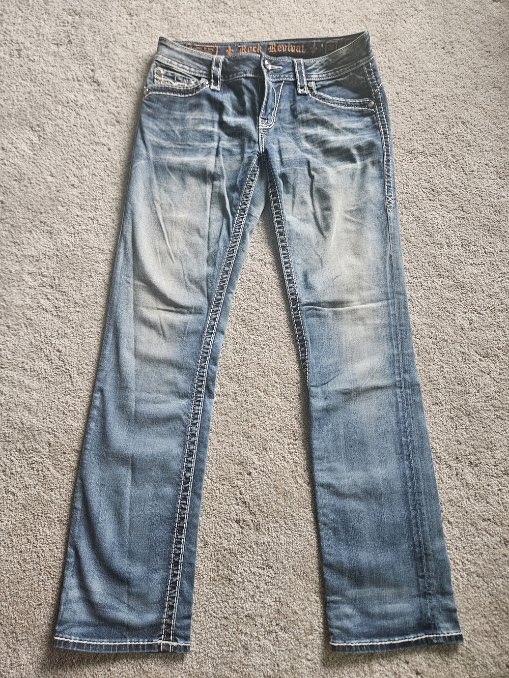 Rock Revival Y2K Patricia Easy Straight Denim Jeans Thick Stitch Size 28